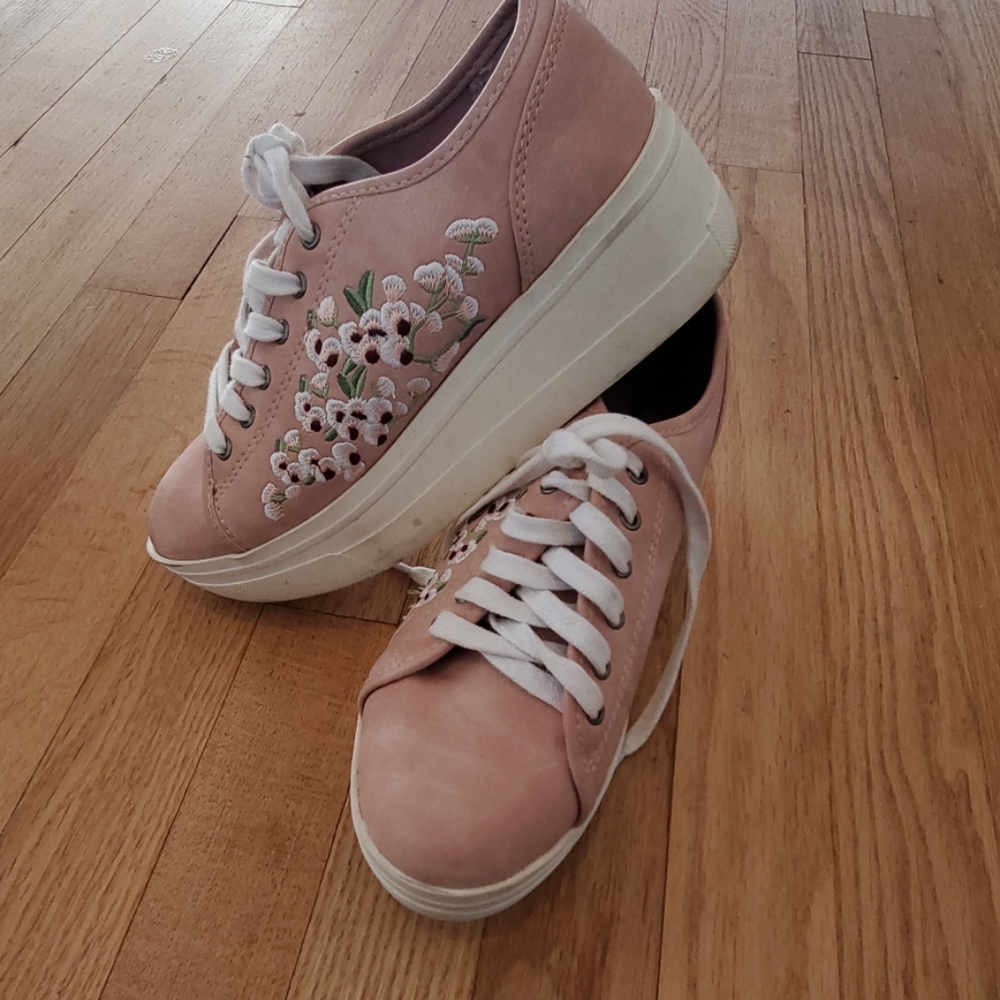 wedge platform flower sneakers gently used  6 - Picture 2 of 5